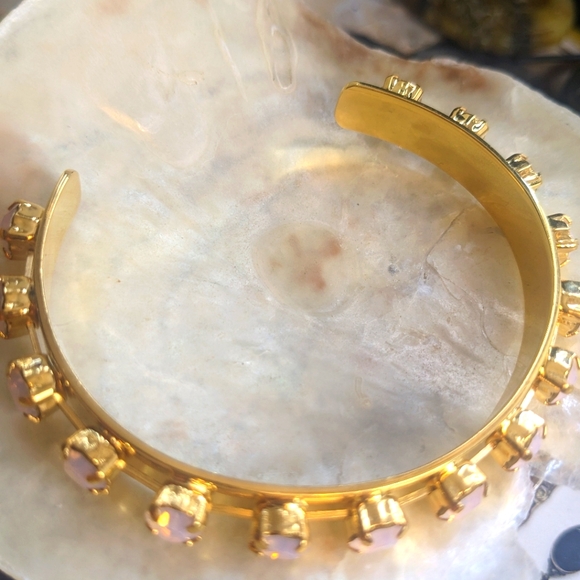 Pink Opal Rose Water Crystal Cuff Bracelet in 14k Gold Plated - Picture 2 of 4